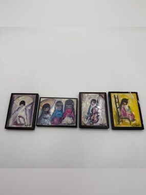Ettore Ted Degrazia children mini magnets vtg set of 4 lot